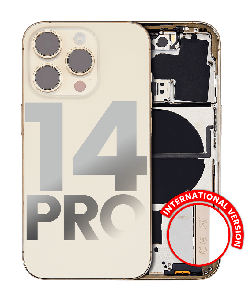 BACK HOUSING W/ SMALL PRE-INSTALLED FOR IPHONE 14 PRO (INTERNATIONAL VERSION) (USED OEM PULL) (GOLD)