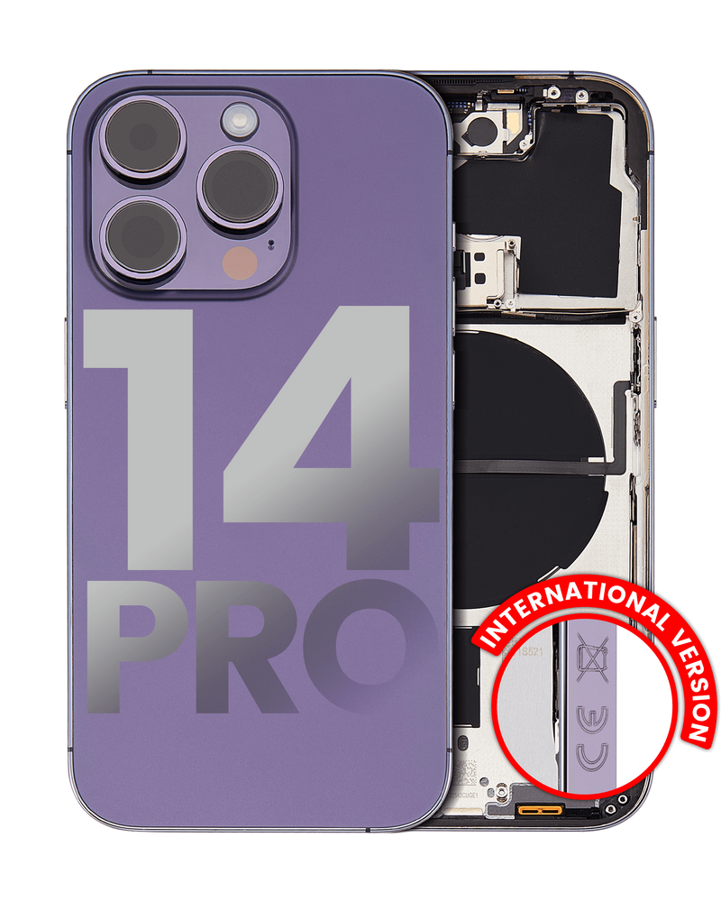 BACK HOUSING W/ SMALL PRE-INSTALLED FOR IPHONE 14 PRO (INTERNATIONAL VERSION) (USED OEM PULL: GRADE A) (DEEP PURPLE)