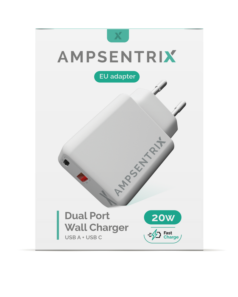 2 Plug - 20W USB Type C And USB Type A Wall Power Adapter (AmpSentrix) (220V EURO)