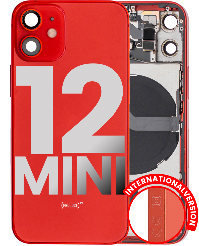 Back Housing W/ Small Components Pre-Installed Compatible For IPhone 12 Mini (International Version) (Used OEM Pull: Grade A) (Red)