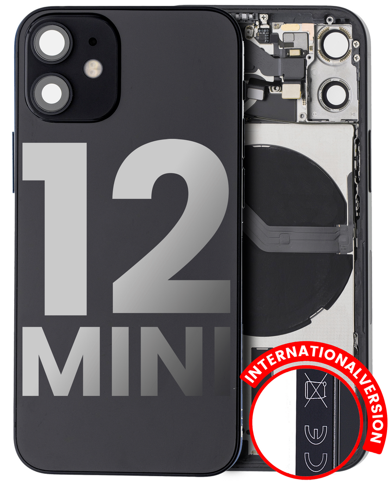 BACK HOUSING SMALL COMPONENTS PRE-INSTALLED FOR IPHONE 12 MINI BLACK ORIGINAL PULLED GRADE A