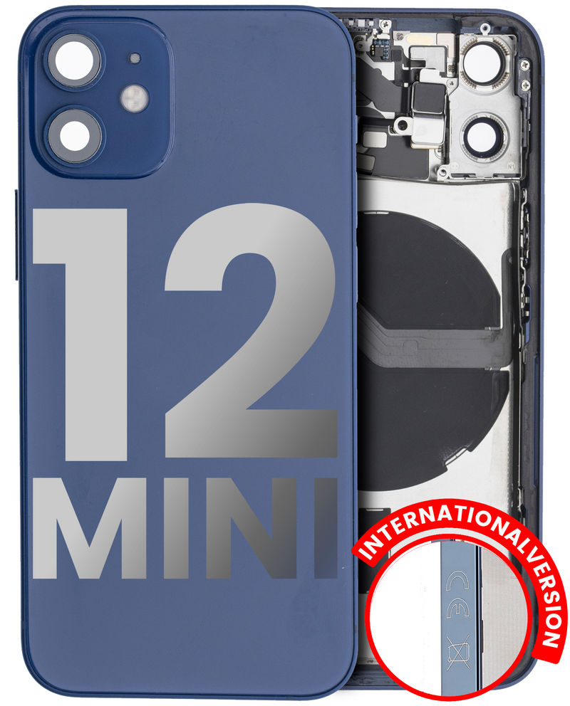 Back Housing W/ Small Components Pre-Installed Compatible For IPhone 12 Mini (International Version) (Used OEM Pull: Grade A) (Blue)