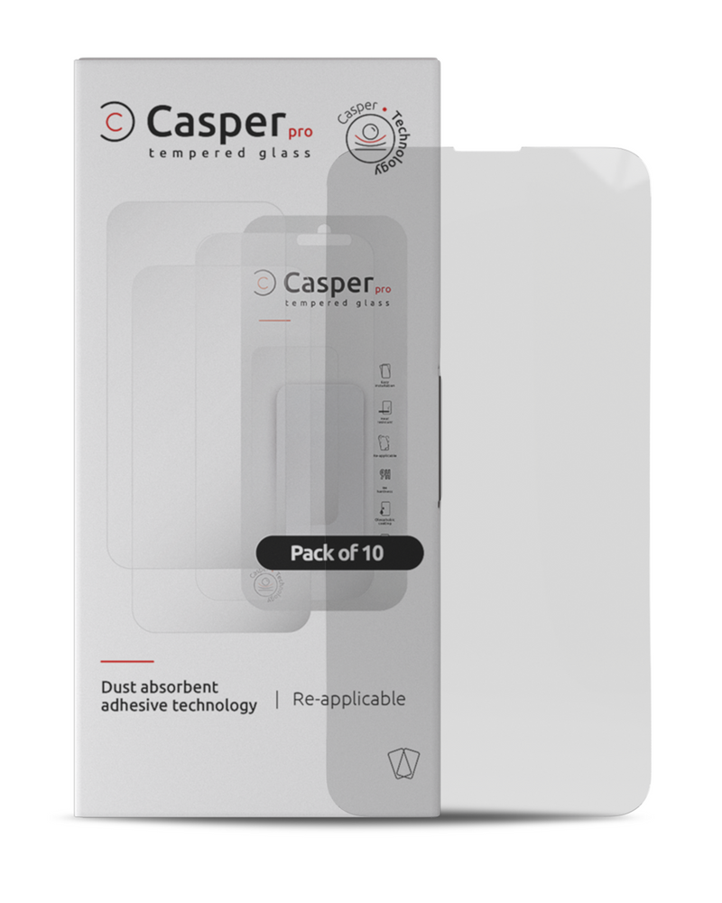 Casper Pro Tempered Glass Compatible For IPhone 15 Plus / 16 Plus (10 Pack) (Clear)