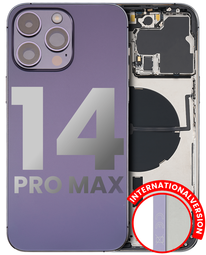 BACK HOUSING W/ SMALL PRE-INSTALLED FOR IPHONE 14 PRO MAX (INTERNATIONAL VERSION) (USED OEM PULL: GRADE A) (DEEP PURPLE)