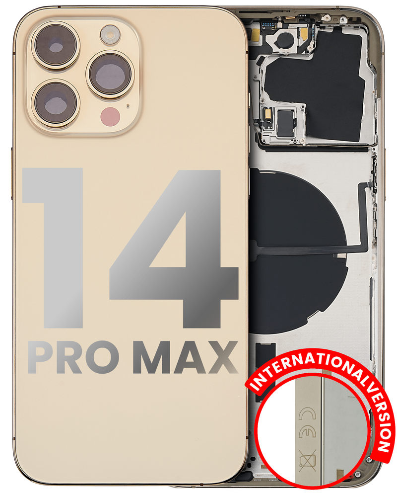 BACK HOUSING W/ SMALL PRE-INSTALLED FOR IPHONE 14 PRO MAX (INTERNATIONAL VERSION) (USED OEM PULL: GRADE A) (GOLD)