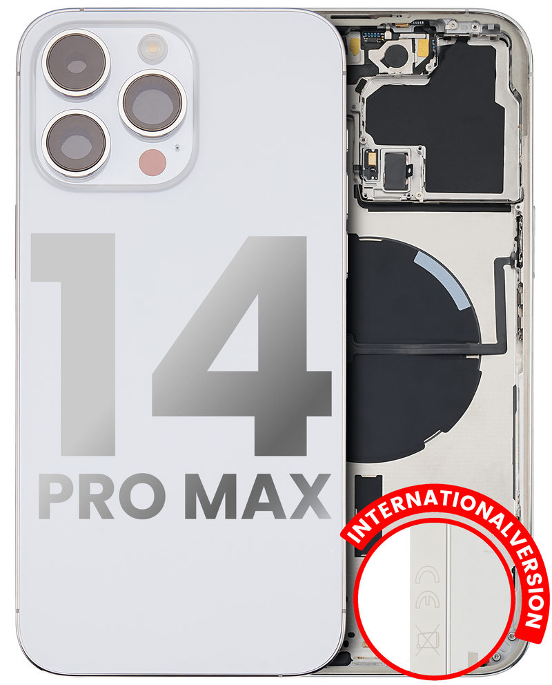 BACK HOUSING W/ SMALL PRE-INSTALLED FOR IPHONE 14 PRO MAX (INTERNATIONAL VERSION) (USED OEM PULL: GRADE A) (SILVER)