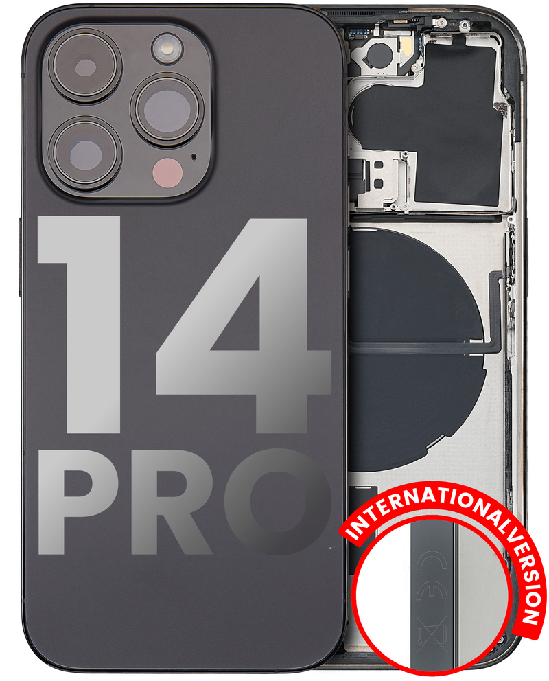 Back Housing W/ Small Pre-Installed Compatible For IPhone 14 Pro (International Version) (Used OEM Pull: Grade A) (Space Black)