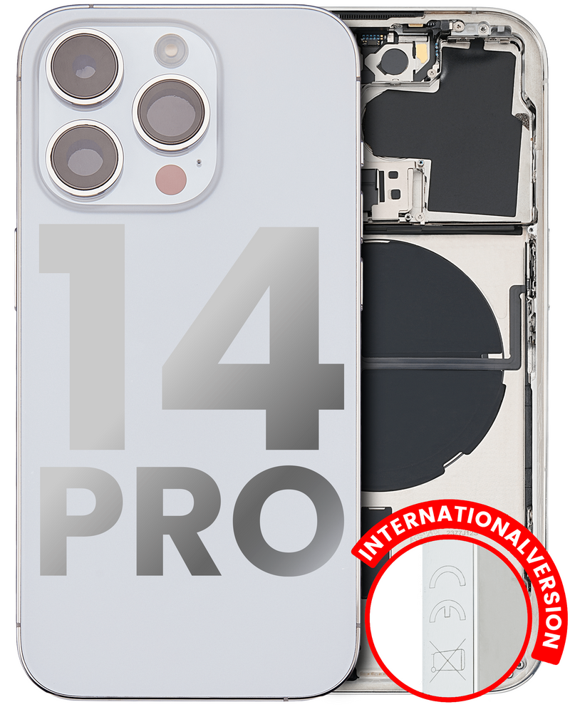 BACK HOUSING W/ SMALL PRE-INSTALLED FOR IPHONE 14 PRO (INTERNATIONAL VERSION) (USED OEM PULL: GRADE A) (SILVER)