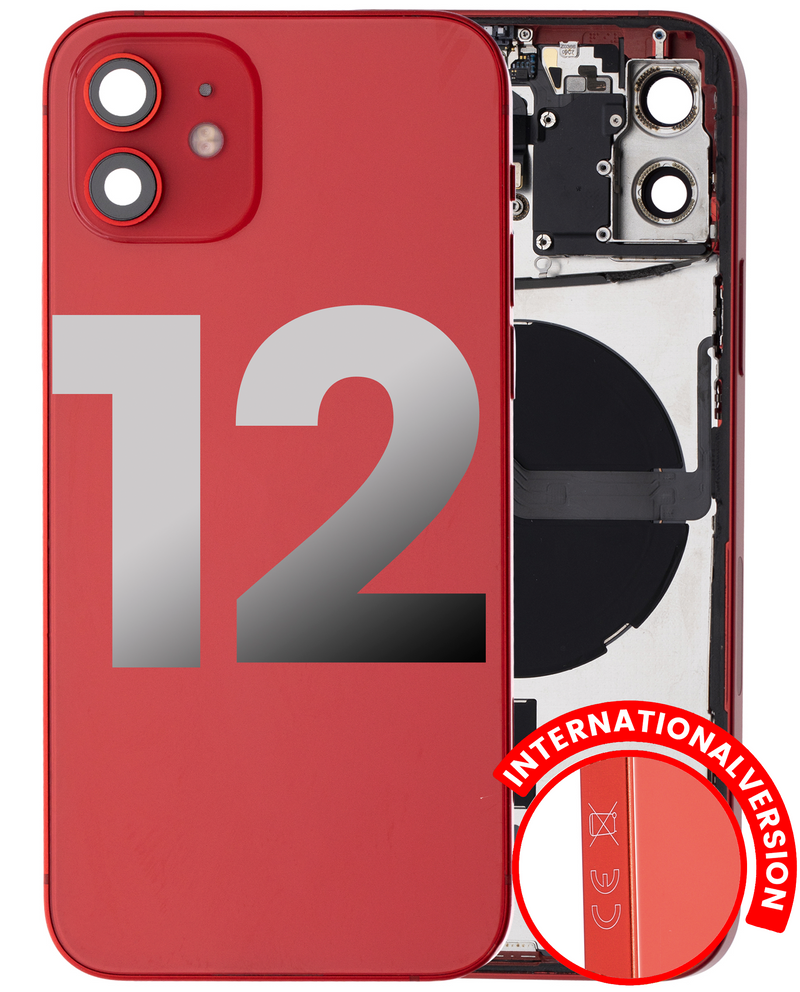 Back Housing W/ Small Components Pre-Installed Compatible For IPhone 12 (International Version) (Used OEM Pull: Grade A) (Red)