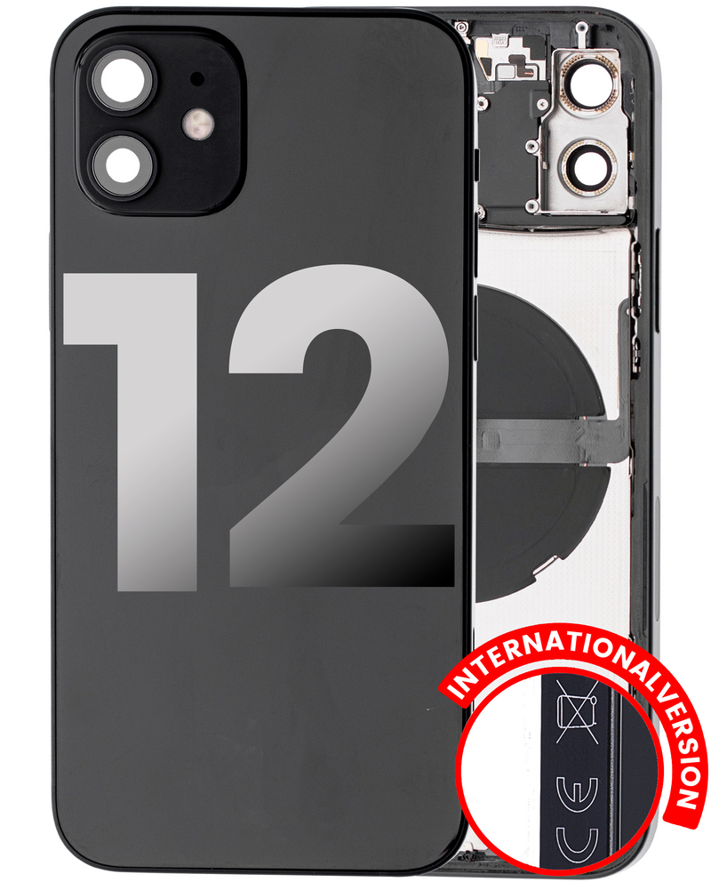 Back Housing W/ Small Components Pre-Installed Compatible For IPhone 12 (International Version) (Used OEM Pull: Grade A) (Black)