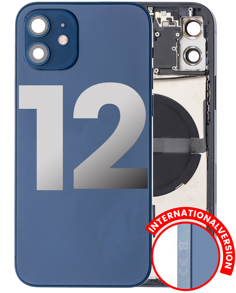 Back Housing W/ Small Components Pre-Installed Compatible For IPhone 12 (International Version) (Used OEM Pull: Grade A) (Blue)