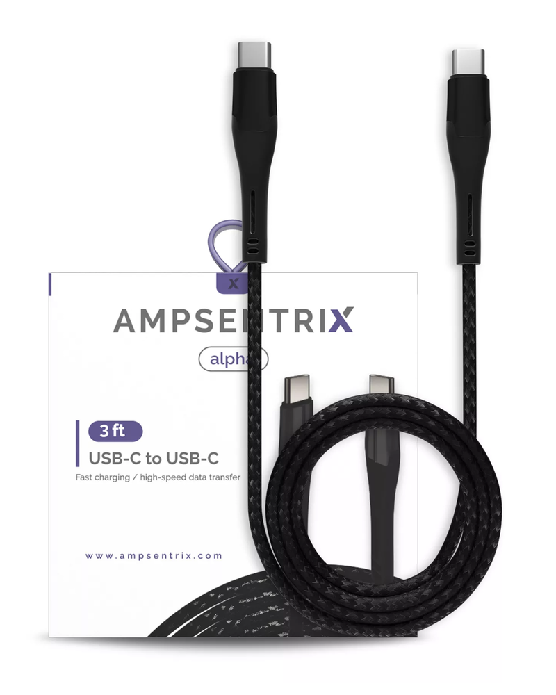 3 Ft USB Type C To USB Type C Cable (AmpSentrix) (Alpha) (Black)