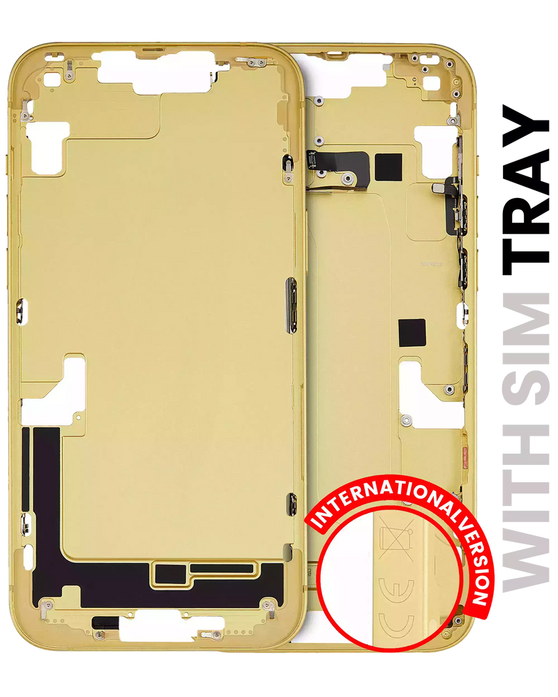 Mid-Frame Housing With Power And Volume Button Compatible For iPhone 14 Plus (International Version) (Used OEM Pull: Grade A) (Yellow)
