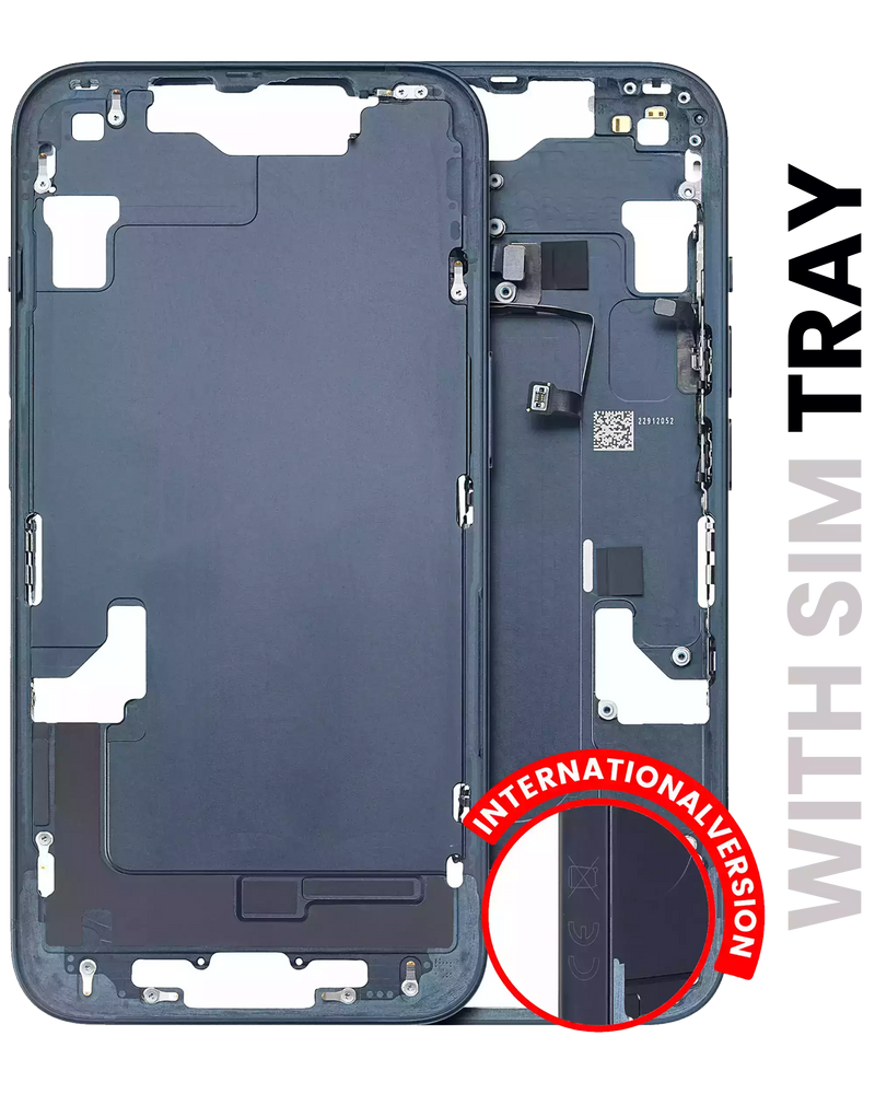 Mid-Frame Housing With Power And Volume Button Compatible For iPhone 14 Plus (International Version) (Used OEM Pull: Grade A) (Midnight)