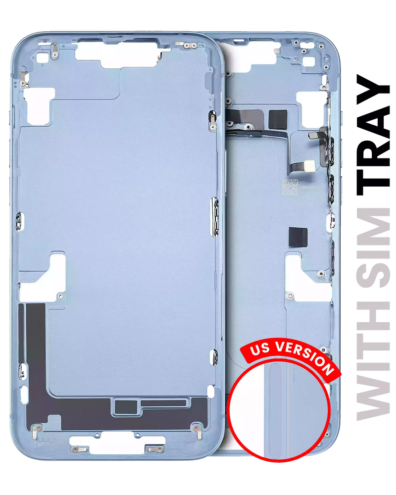 Mid-Frame Housing With Power And Volume Button Compatible For iPhone 14 Plus (International Version) (Used OEM Pull: Grade A) (Blue)