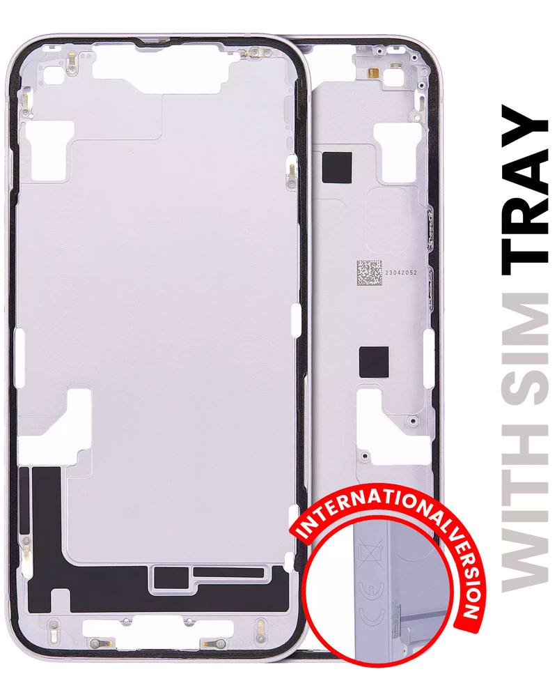 Mid-Frame Housing With Power And Volume Button Compatible For iPhone 14 (International Version) (Used OEM Pull: Grade A) (Purple)