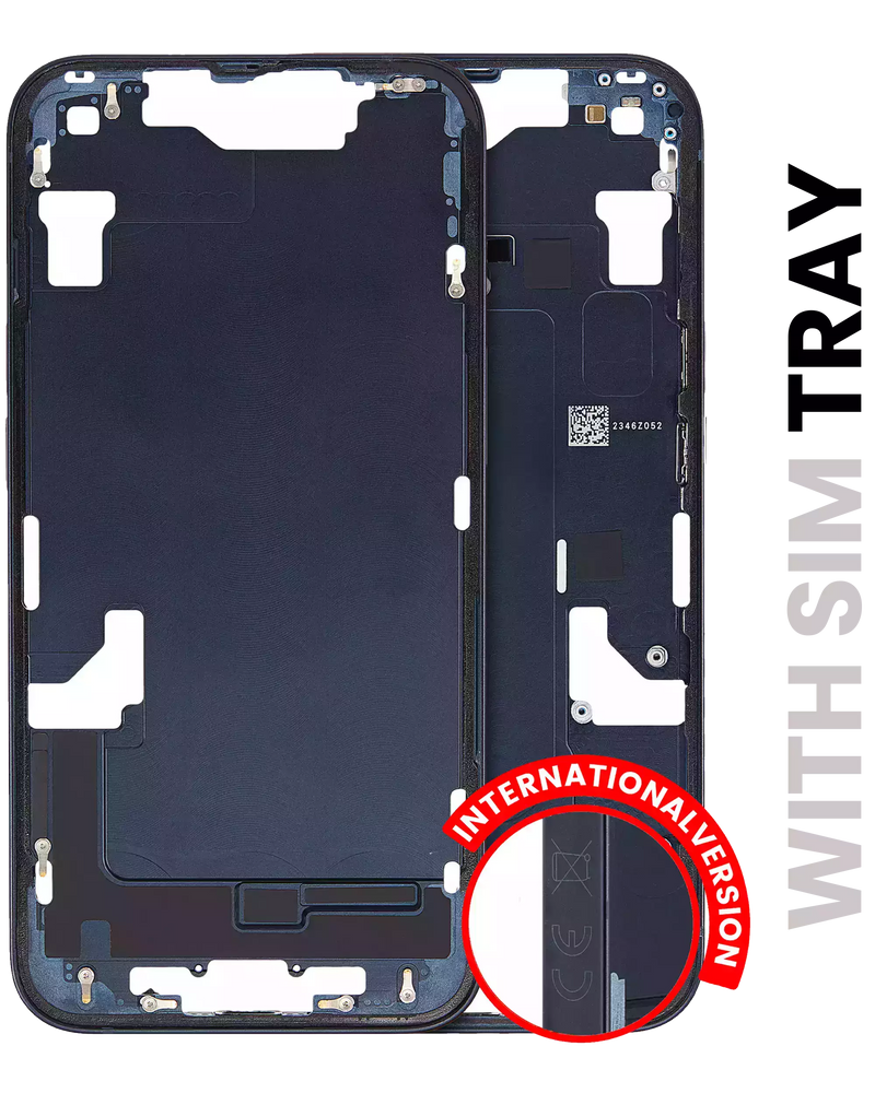 Mid-Frame Housing With Power And Volume Button Compatible For iPhone 14 (International Version) (Used OEM Pull: Grade A) (Midnight)