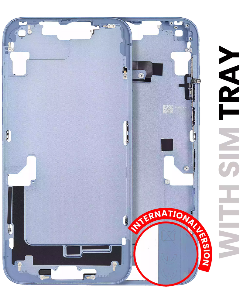 Mid-Frame Housing With Power And Volume Button Compatible For iPhone 14 (International Version) (Used OEM Pull: Grade A) (Blue)