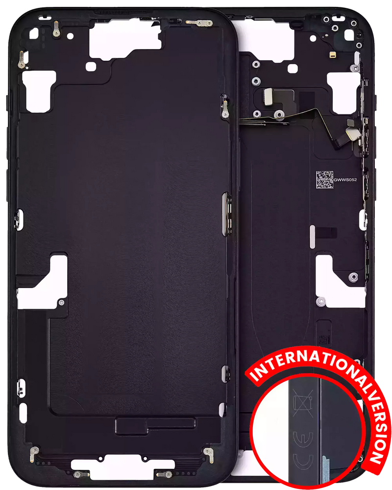 Mid-Frame Housing With Power And Volume Button Compatible For IPhone 15 Plus (International Version) (Used OEM Pull: Grade A) (Black)