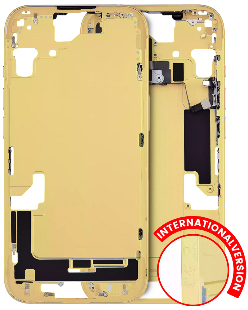 Mid-Frame Housing With Power And Volume Button Compatible For IPhone 15 (International Version) (Used OEM Pull: Grade A) (Yellow)