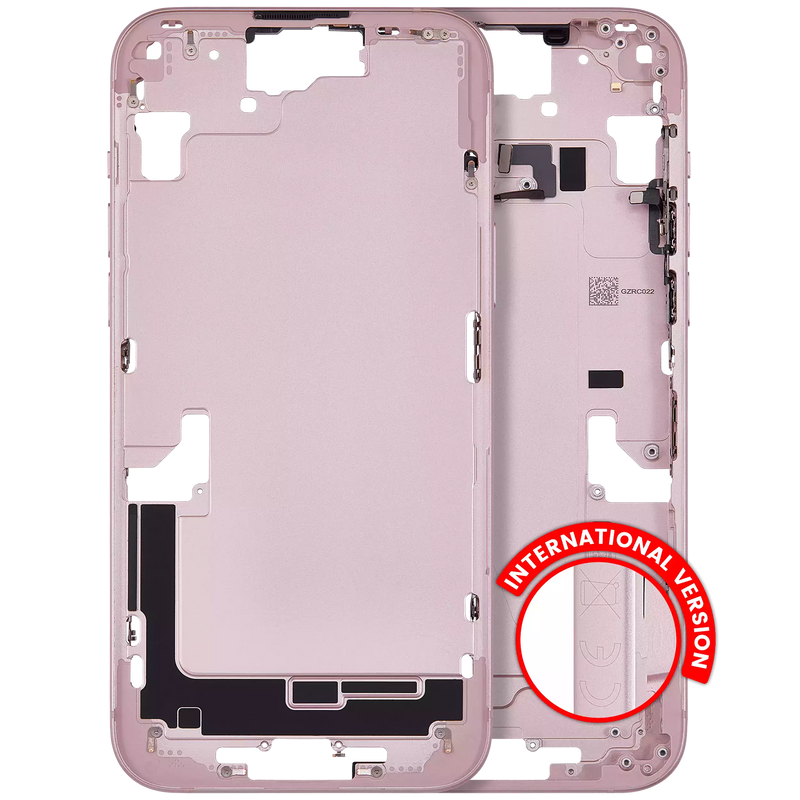 Mid-Frame Housing With Power And Volume Button Compatible For IPhone 15 Plus (International Version) (Used OEM Pull: Grade A) (Pink)