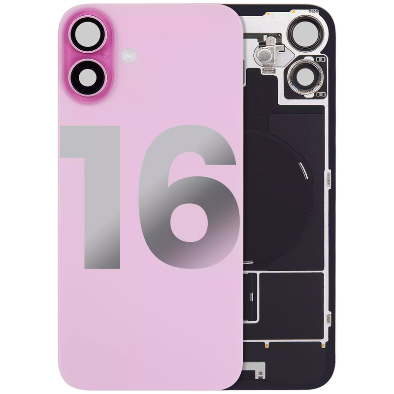 Back Glass With Steel Plate With Wireless NFC Charging MagSafe Magnet & Flashlight Flex Compatible For iPhone 16 (Used OEM Pull: Grade A) (Pink)