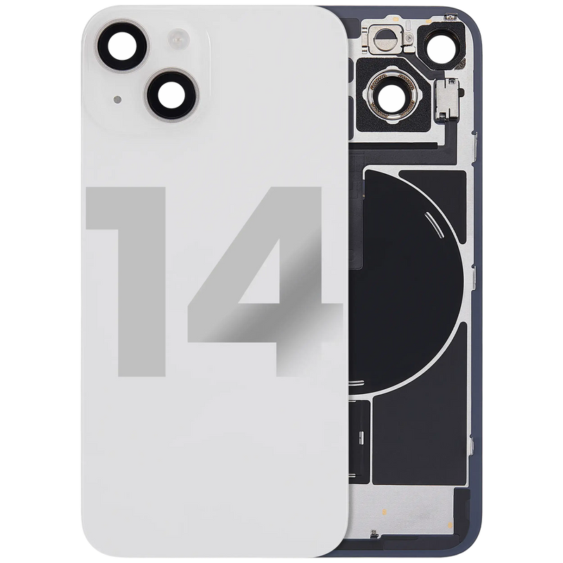 Back Glass With Steel Plate With Wireless NFC Charging MagSafe Magnet & Flashlight Flex Compatible For iPhone 14 (Used OEM Pull: Grade A) (Starlight)