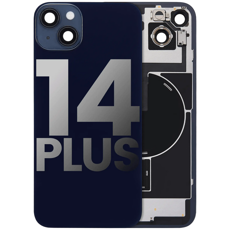 Back Glass With Steel Plate With Wireless NFC Charging MagSafe Magnet & Flashlight Flex Compatible For iPhone 14 Plus (Used OEM Pull: Grade A) (Midnight)