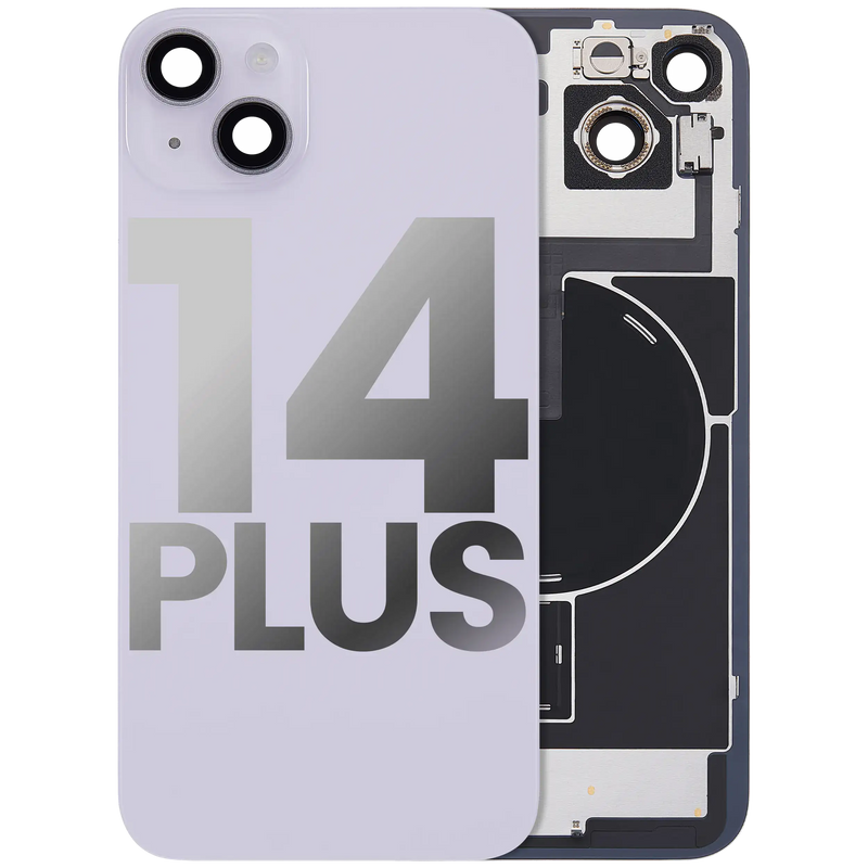 Back Glass With Steel Plate With Wireless NFC Charging MagSafe Magnet & Flashlight Flex Compatible For iPhone 14 Plus (Used OEM Pull: Grade A) (Purple)