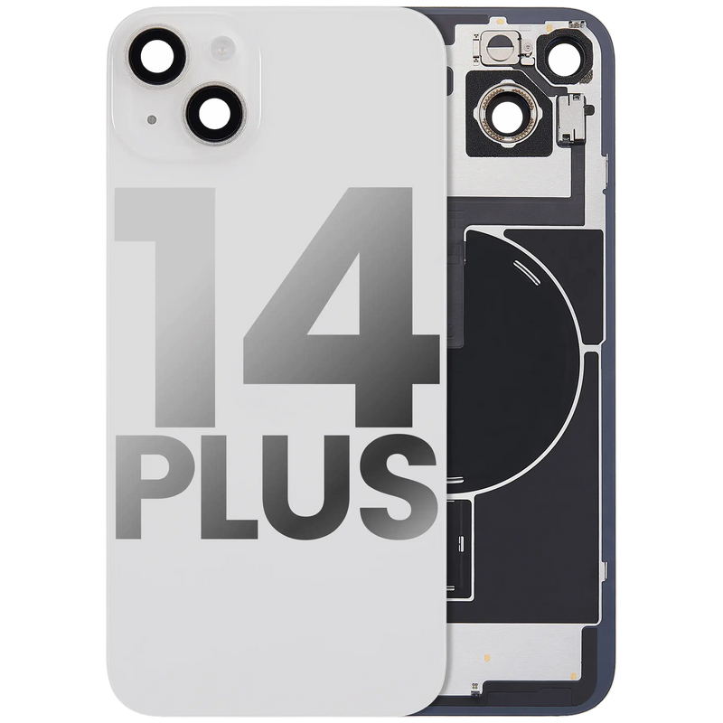 Back Glass With Steel Plate With Wireless NFC Charging MagSafe Magnet & Flashlight Flex Compatible For iPhone 14 Plus (Used OEM Pull: Grade A) (Starlight)