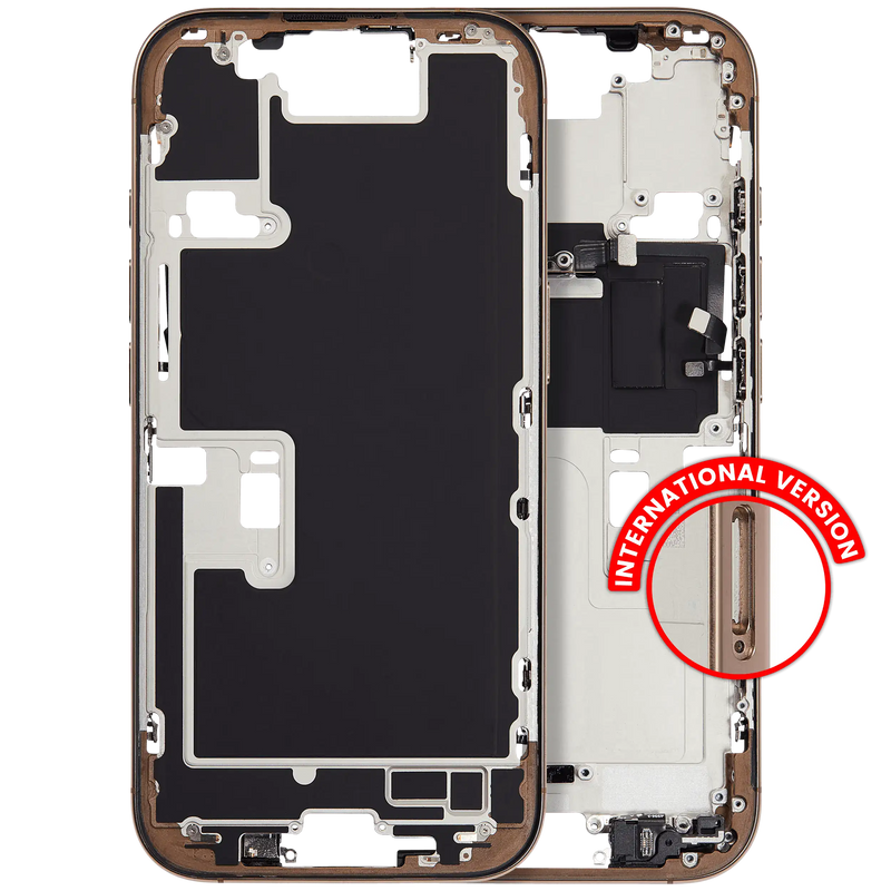Mid-Frame Housing With Power And Volume Button Compatible For iPhone 16 Pro (International Version) (Used OEM Pull: Grade A) (Desert Titanium)