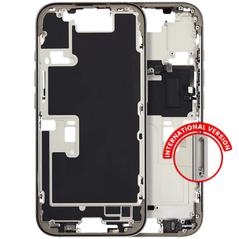 Mid-Frame Housing With Power And Volume Button Compatible For iPhone 16 Pro (International Version) (Used OEM Pull: Grade A) (Natural Titanium)
