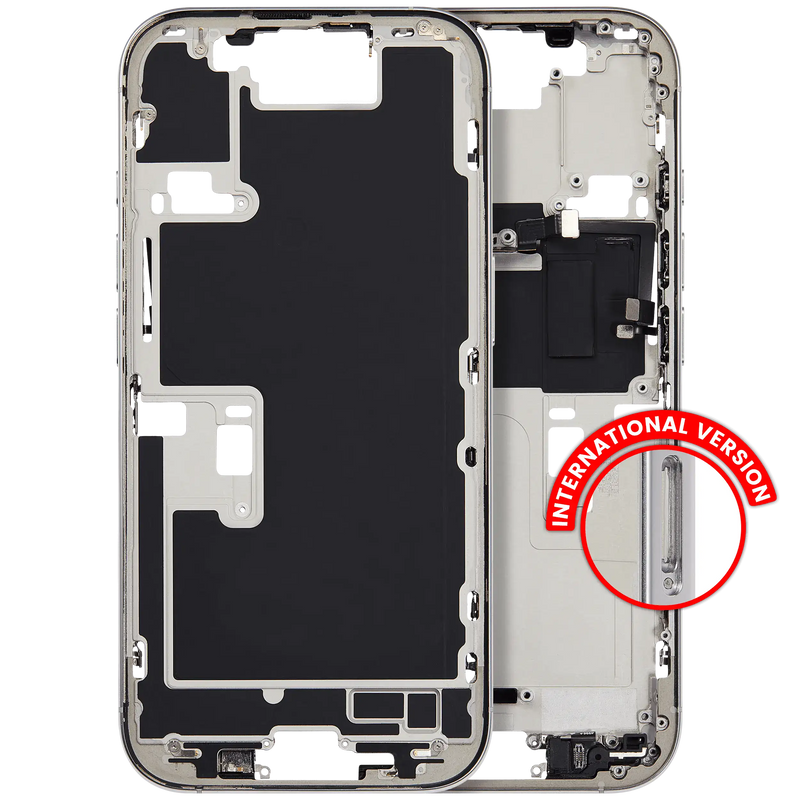 Mid-Frame Housing With Power And Volume Button Compatible For iPhone 16 Pro (International Version) (Used OEM Pull: Grade A) (White Titanium)