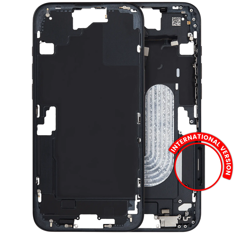 Mid-Frame Housing With Power And Volume Button Compatible For iPhone 16 Plus (International Version) (Used OEM Pull: Grade A) (Black)