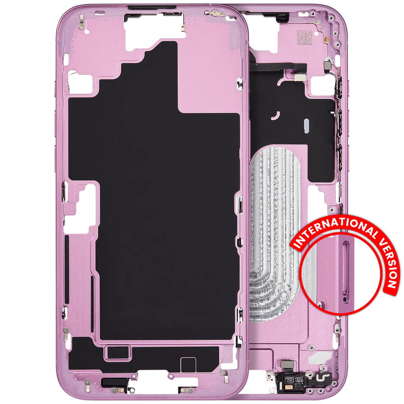 Mid-Frame Housing With Power And Volume Button Compatible For iPhone 16 Plus (International Version) (Used OEM Pull: Grade A) (Pink)