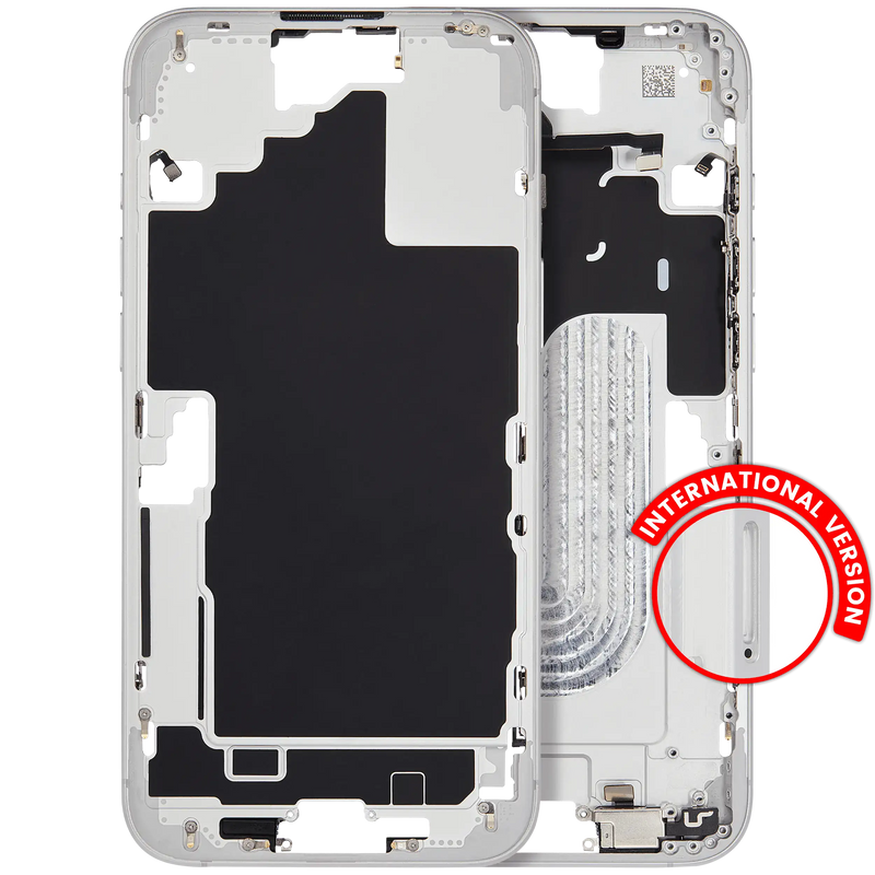 Mid-Frame Housing With Power And Volume Button Compatible For iPhone 16 Plus (International Version) (Used OEM Pull: Grade A) (White)