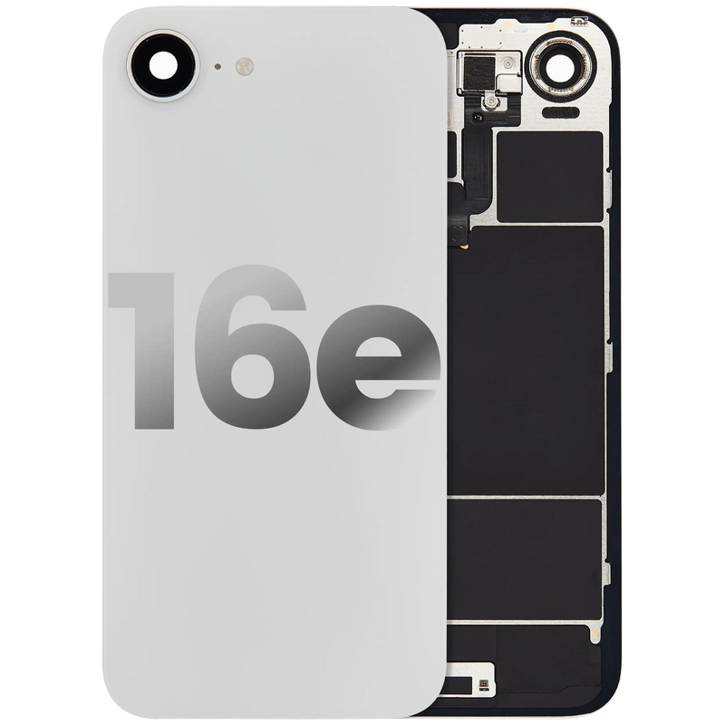 Back Glass With Steel Plate With Wireless NFC Charging MagSafe Magnet & Flashlight Flex Compatible For iPhone 16e (Used OEM Pull: Grade A) (White)