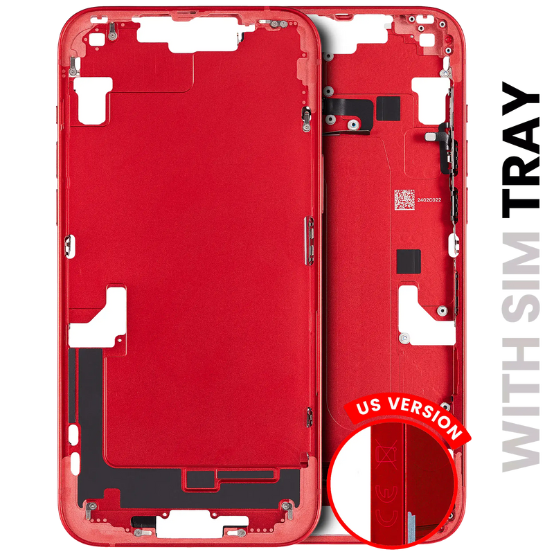 Mid-Frame Housing With Power And Volume Button Compatible For iPhone 14 Plus (International Version) (Used OEM Pull: Grade A) (Red)