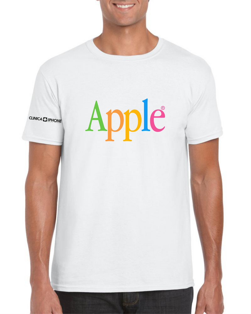 Maglia di colore bianco girocollo 100% cotone Fruit of the Loom con stampa Apple