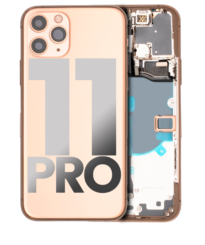 BACK HOUSING SMALL COMPONENTS PRE-INSTALLED FOR IPHONE 11 PRO GOLD ORIGINAL PULLED