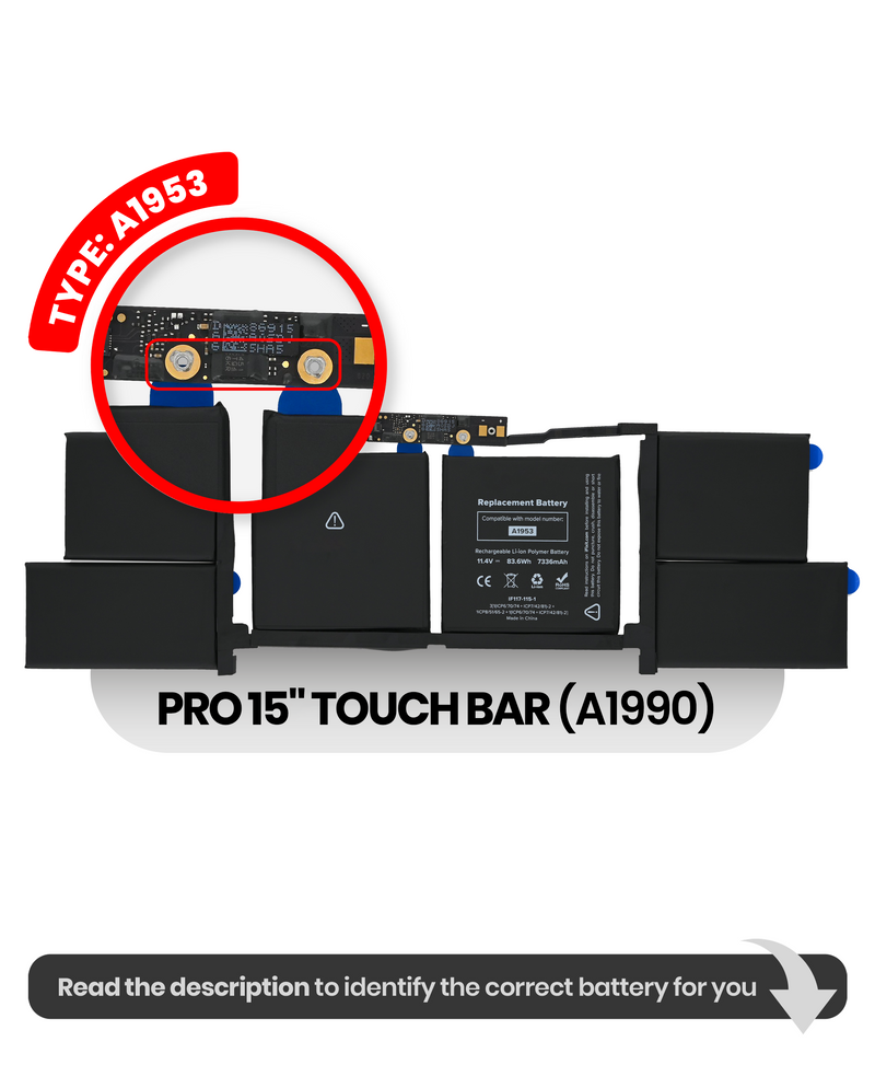 BATTERY (A1953) FOR MACBOOK PRO 15" TOUCH BAR (A1990 LATE 2018 / EARLY 2019)