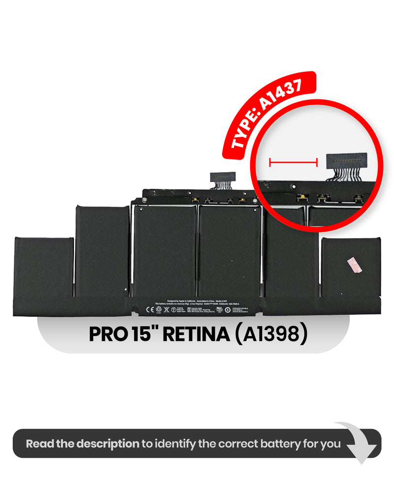 PREMIUM BATTERY A1417 FOR MACBOOK PRO 15" RETINA A1398 (MID 2012-EARLY 2013)