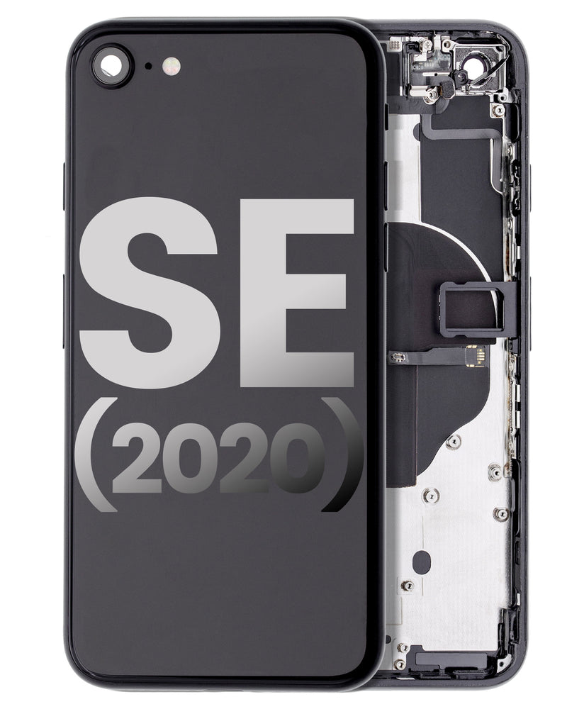 BACK HOUSING SMALL COMPONENTS PRE-INSTALLED FOR IPHONE SE2 (2020) BLACK ORIGINAL PULLED GRADE A