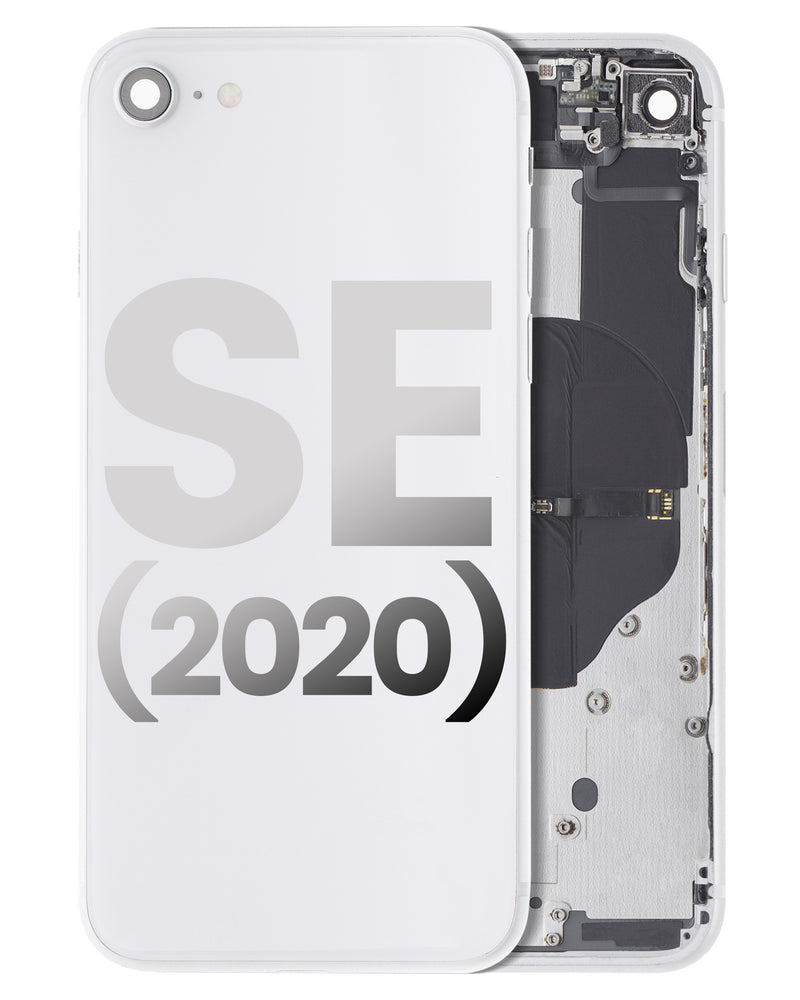 BACK HOUSING SMALL COMPONENTS PRE-INSTALLED FOR IPHONE SE2 (2020) WHITE ORIGINAL PULLED GRADE A