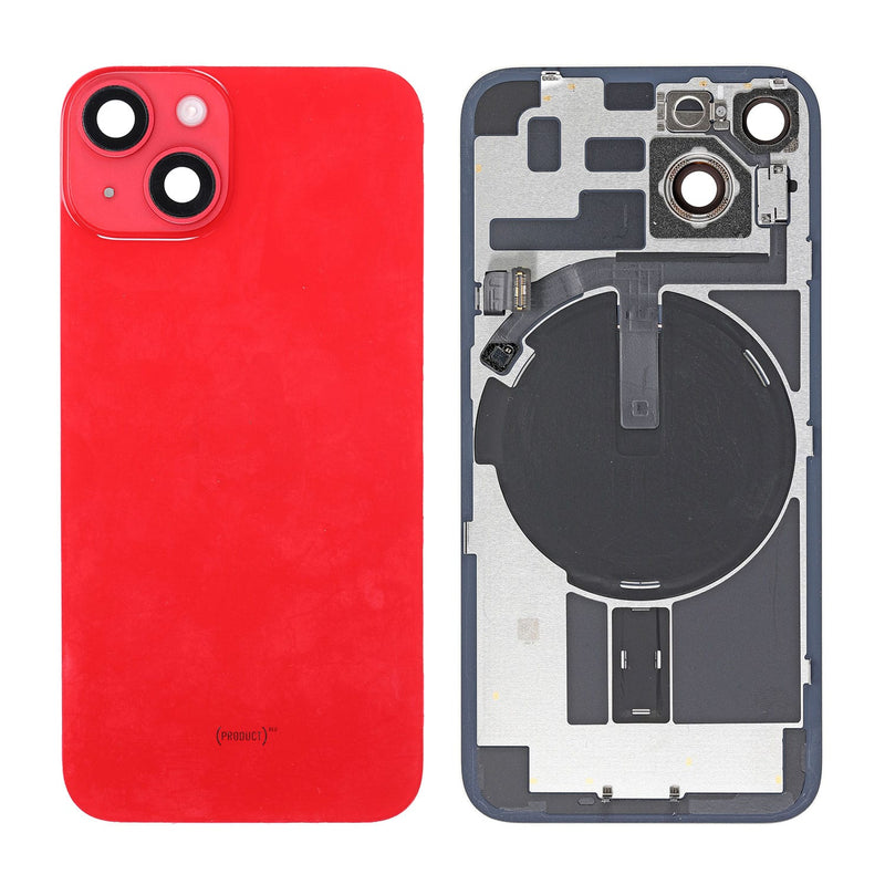 BACK GLASS HOUSING SMALL COMPONENTS PRE-INSTALLED FOR IPHONE 14 RED ORIGINAL PULLED